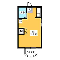 オーターミル 2階ワンルームの間取り