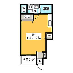 コーポアニヴェルセルIII 1階ワンルームの間取り