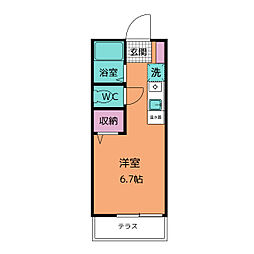 ロイヤルパーシモン 1階ワンルームの間取り