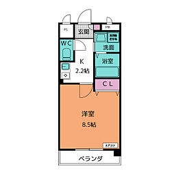 V　Ｂｅ　ｃｏｚｙ 2階1Kの間取り