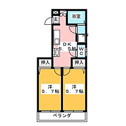 グリーンヒルズ 2階2DKの間取り