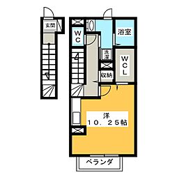 ヴィラ小山　Ａ 2階ワンルームの間取り