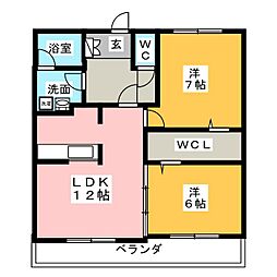 サンコートヒトツギ 2LDKの間取図画像