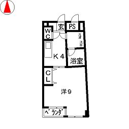 カーサヨサミ 1Kの間取図画像