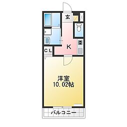 アンプルールリーブル正 1Kの間取図画像