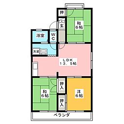 シャトー小池B 3LDKの間取図画像