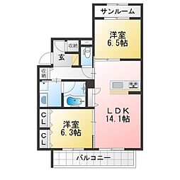 リラフォート刈谷 2LDKの間取図画像