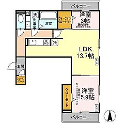 シェーヌアーブル 2階2LDKの間取り