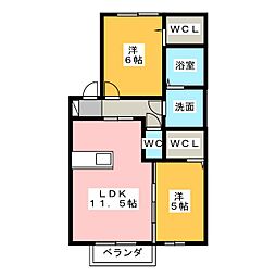 サンハイツ雅　Ｂ棟 2階2LDKの間取り