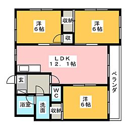 パークサイド広田 2階3LDKの間取り