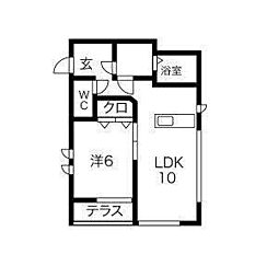 サンティール 1階1LDKの間取り