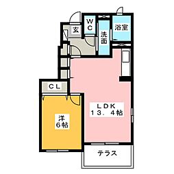 アニメート朝宮　Ｂ 1階1LDKの間取り