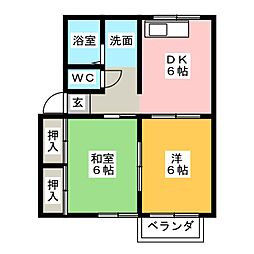 ソファレ・オカ 2階2DKの間取り