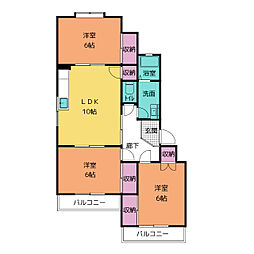 サンフラワーＡハイツ 4階3LDKの間取り