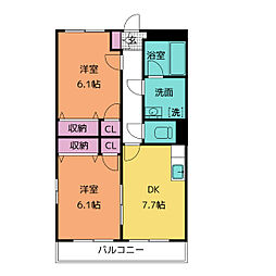 アムール瑞穂 3階2DKの間取り