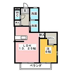 プロシード下条 2階1LDKの間取り