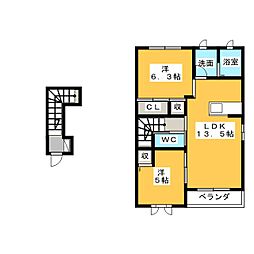 グランデュールB 2階2LDKの間取り