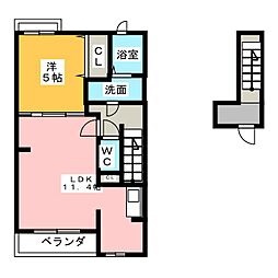 ノアズ　アーク 2階1LDKの間取り