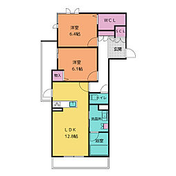 メゾン「つくの」 2階2LDKの間取り