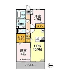 ヴィラアメリア2 2LDKの間取図画像