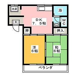 アーネス妙慶 2DKの間取図画像