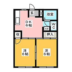 コーポ賀智里 2DKの間取図画像