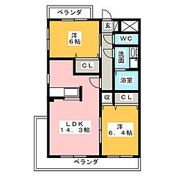 プリミエール如意申2 2LDKの間取図画像