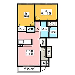 ドクターバードW棟 2LDKの間取図画像