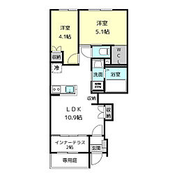 モアナ 1階2LDKの間取り