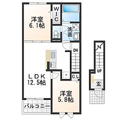 エスポワール カモリ II 2LDKの間取図画像