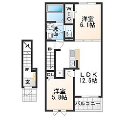 エスポワール カモリ II 2LDKの間取図画像