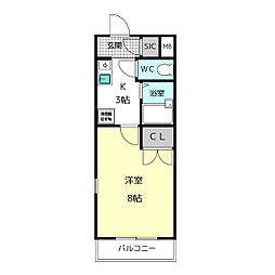 マメゾンヌーヴォー2 1Kの間取図画像