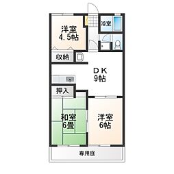ツインボヌールアタゴA 3DKの間取図画像