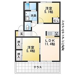 喜楽B 2LDKの間取図画像