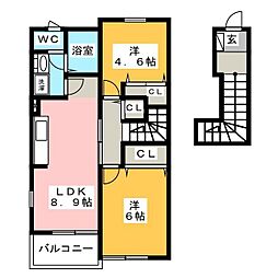 サニースクエア 2DKの間取図画像