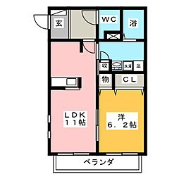 アトランティス四ツ谷 1LDKの間取図画像