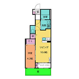 モカ 1階1LDKの間取り