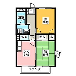 Ｓｕｒｐｌｕｓ　Ｔｗｏ翔 2階2DKの間取り