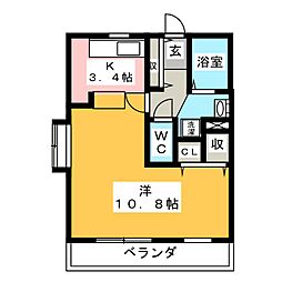 パレ・ロワイヤル　I棟 1階ワンルームの間取り