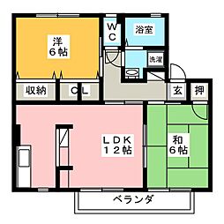 ヴィラ・ロワイヤル　壱番館 2階2LDKの間取り