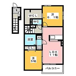 アニスシード　Ａ 2階2LDKの間取り