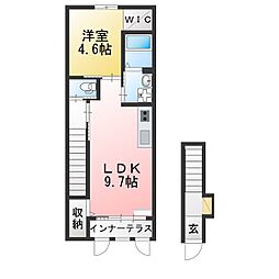 クルール 205 2階1LDKの間取り