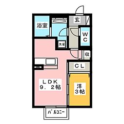 レセンテ上野B 1LDKの間取図画像