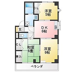 グランデージ赤根B 3DKの間取図画像