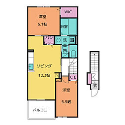 サンシャインフラワー 2LDKの間取図画像