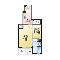 ヒラソル 2Kの間取図画像