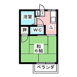 ハイツむらさき 2階1Kの間取り