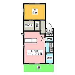 サンハイツ平戸橋A 1階1LDKの間取り