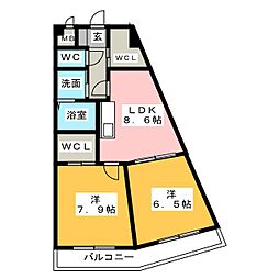 ベルヴュー小坂 1階2DKの間取り