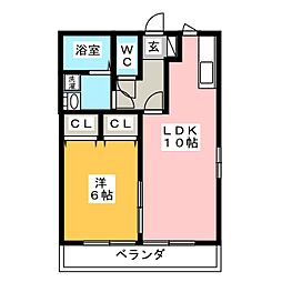ソレイユ柿本A 1LDKの間取図画像